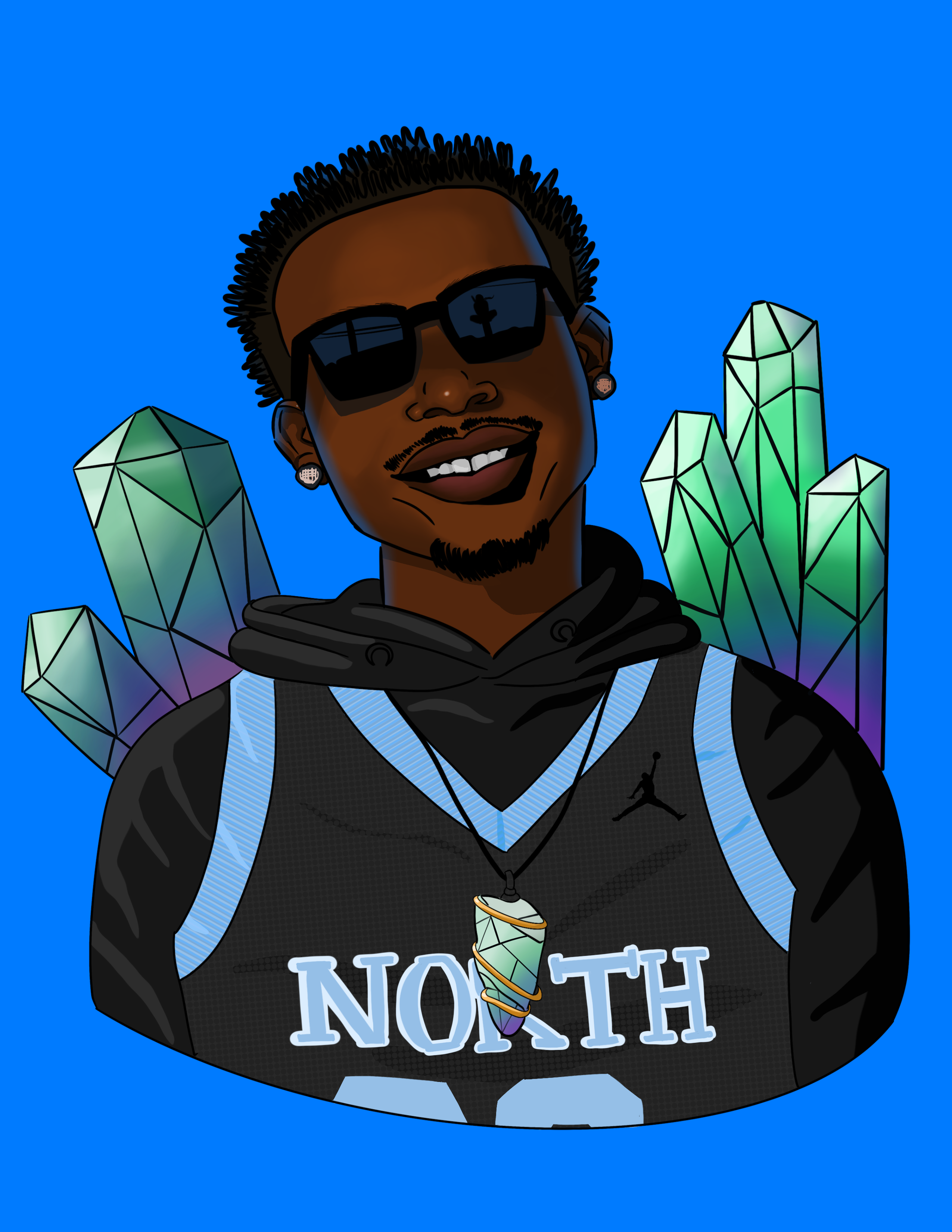 Digital Portrait of black man in NC Jersey Over A Hoodioe