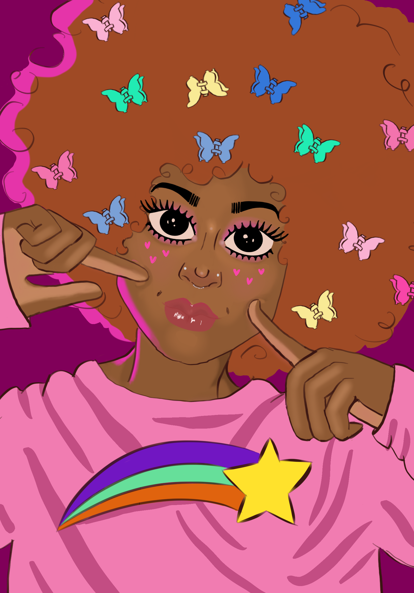 Digital fanart of Ninti dressed as Mabel from Gravity Falls but with an afro 